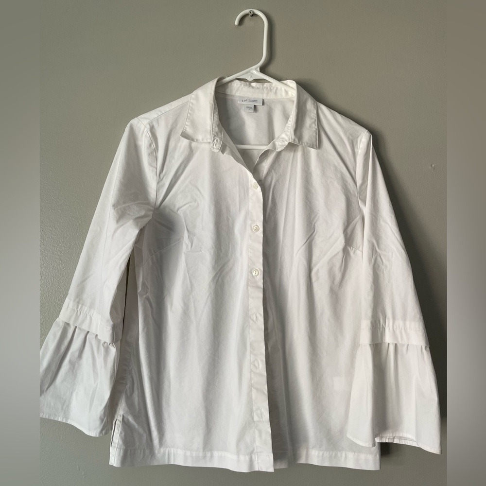 J. Jill white shirt collection ruffle button down bell sleeve